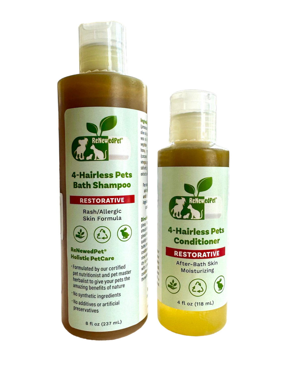 4-HAIRLESS PETS RESTORATIVE SHAMPOO & CONDITIONER - FULL SIZE ($4.32/oz.)