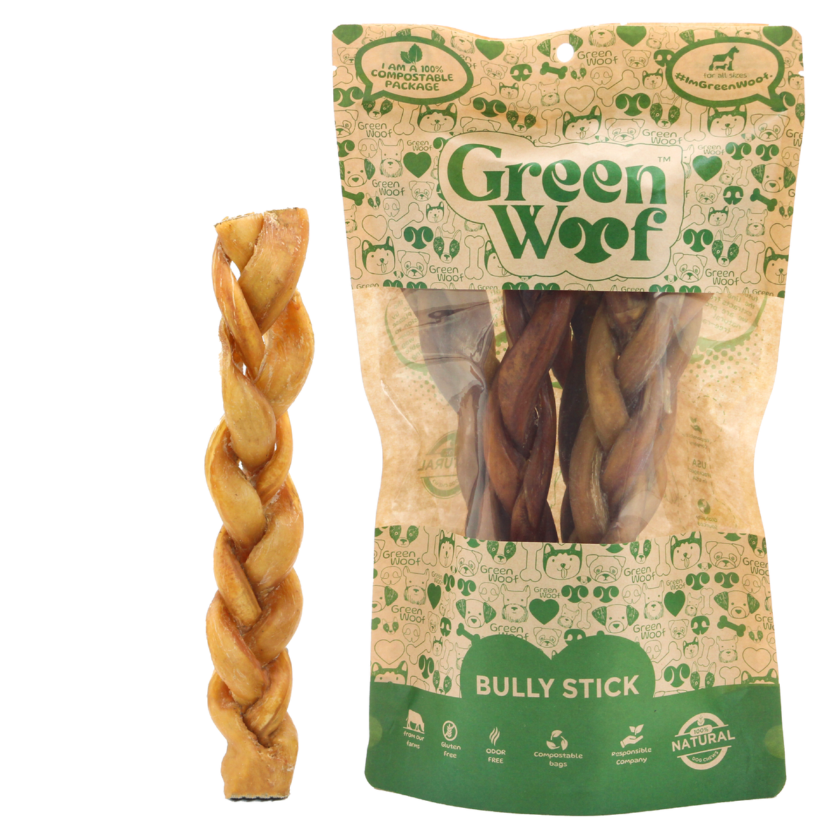 Braided Bully Sticks for Dogs, 9" – Natural Beef Chew (5 Pack) - image 4