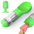 Portable dog water bottle with bowl and waste bag dispenser, green travel set