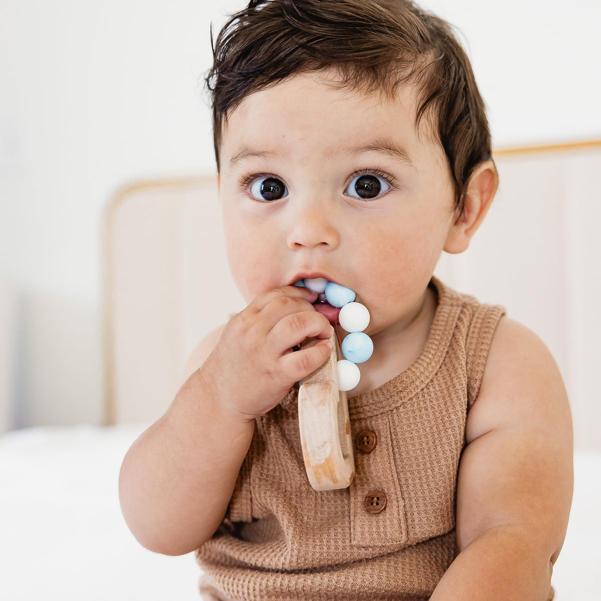 Silicone Bead Teether with Organic Cotton Bag - Heart with Blue Beads - view 5