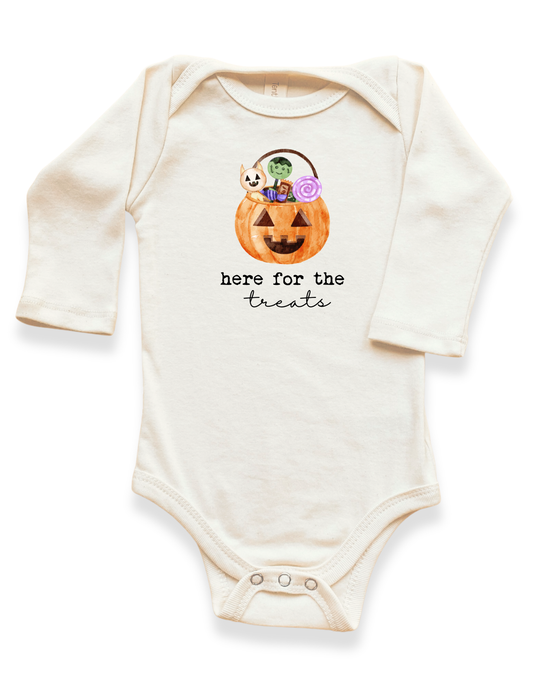 Here For The Treats Organic Bodysuit Long Sleeve - 0-3M, 3-6M, 6-12M, 12-18M