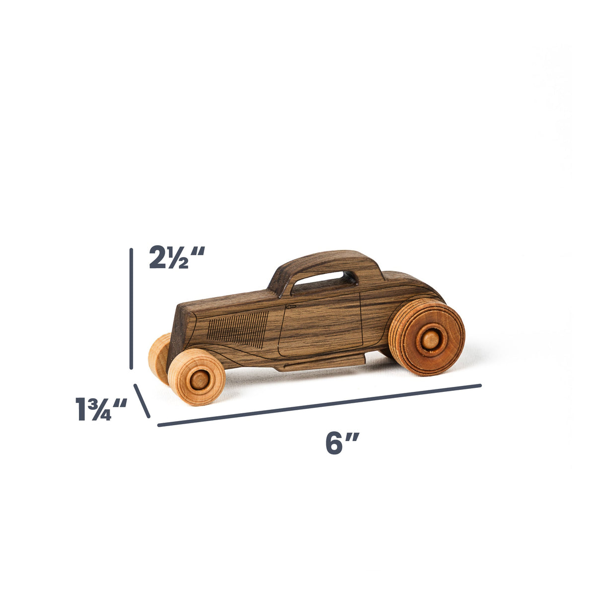 Classic Hot Rod 6" Long - Solid Walnut Wood - Etched Details - view 3