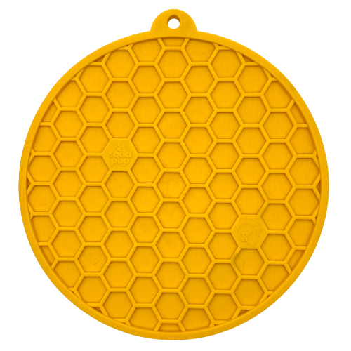 Honeycomb Design emat - Enrichment Lick Mat For Dogs and Cats - Yellow Honeycomb emat - round