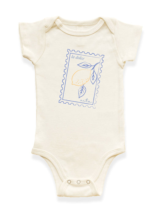 La Dolce Vita Stamp Organic Cotton Baby Bodysuit - 0-3M, 3-6M, 6-12M, 12-18M, 18-24M
