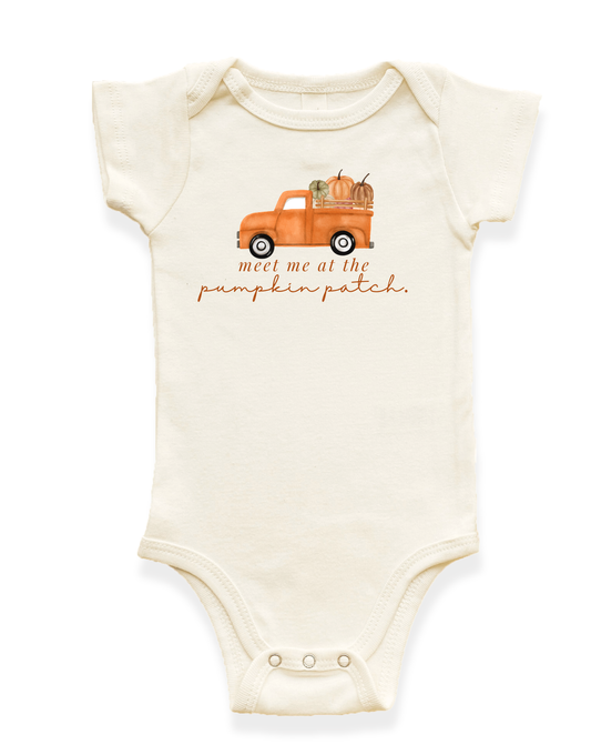 Meet Me At The Pumpkin Patch Organic Baby Bodysuit - 0-3M, 3-6M, 6-12M, 12-18M