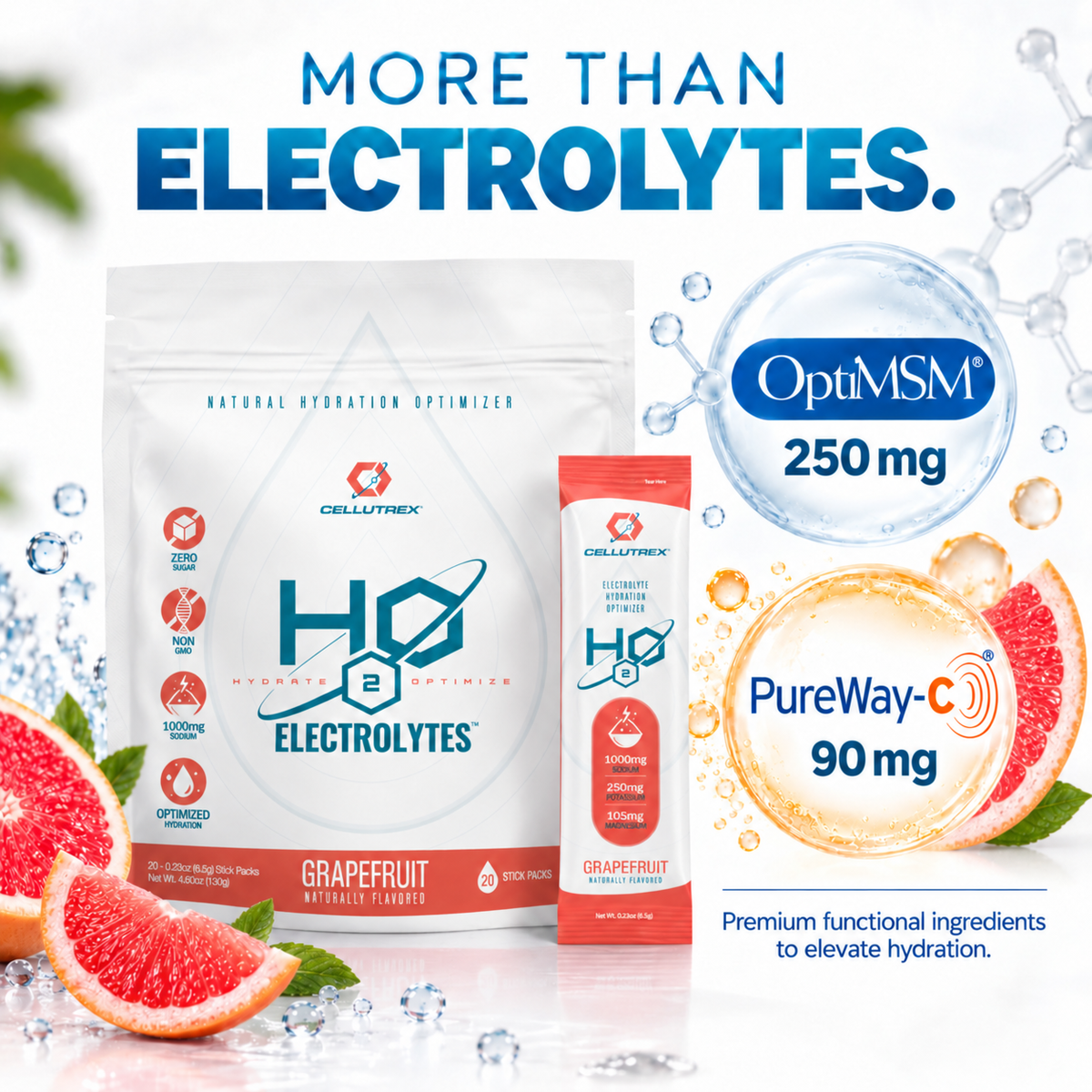 H2O ELECTROLYTES™ - Grapefruit - Zero Sugar Electrolyte Powder - view 4