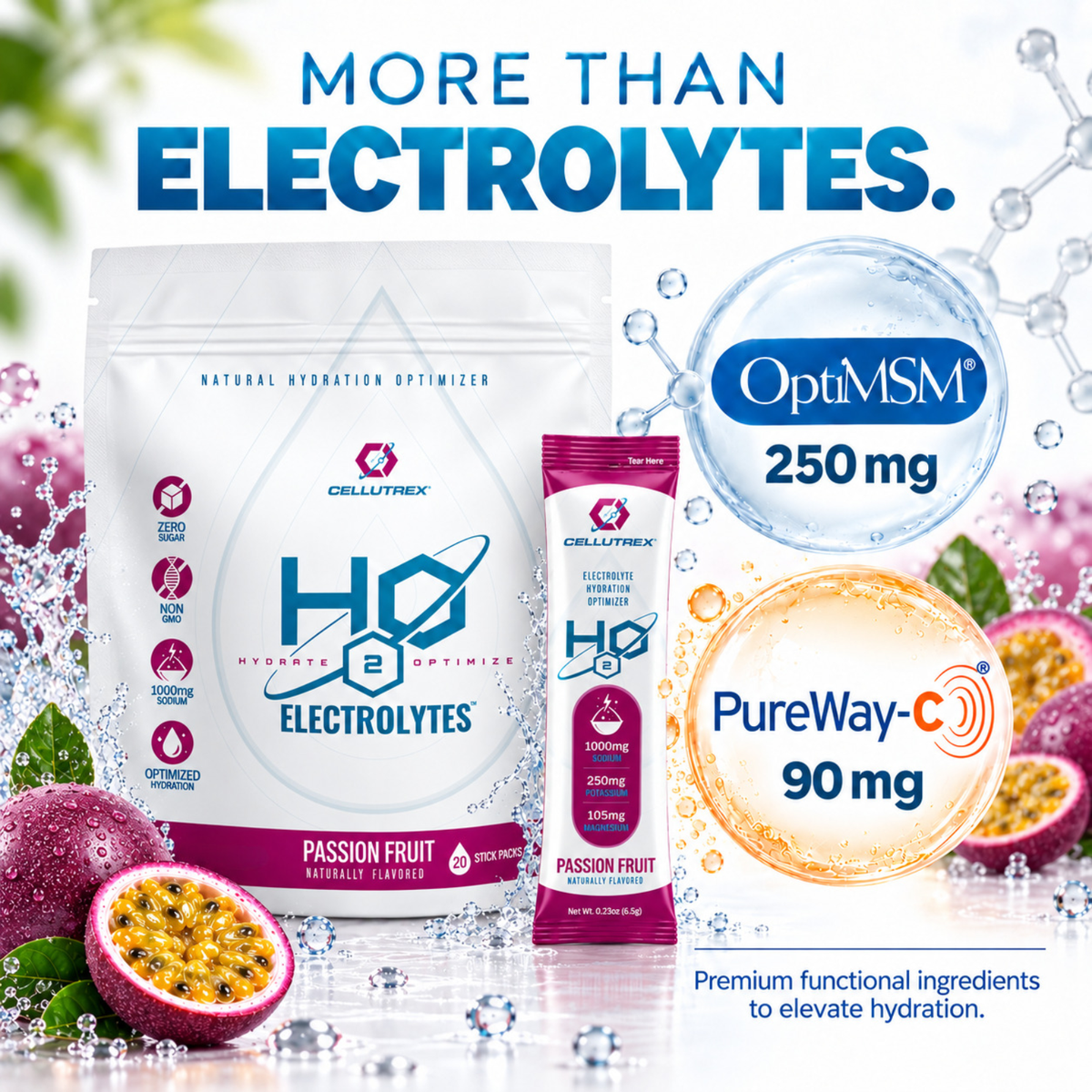 H2O ELECTROLYTES™ - Passion Fruit - Zero Sugar Electrolyte Powder - view 4
