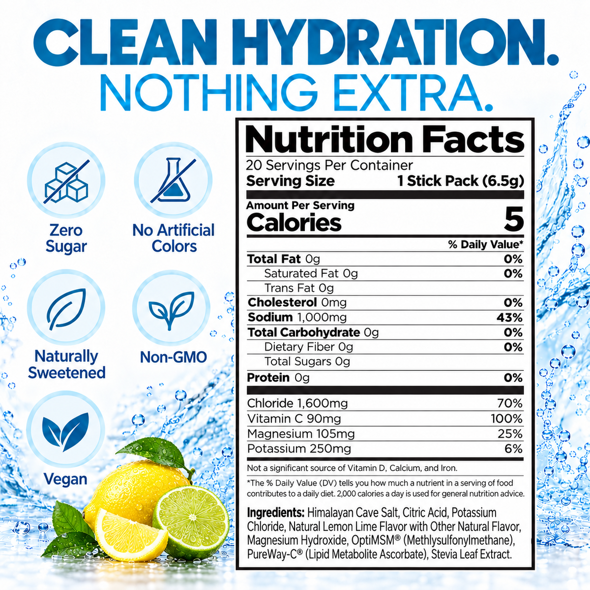 H2O ELECTROLYTES™ - Lemon Lime - Zero Sugar Electrolyte Powder - view 3