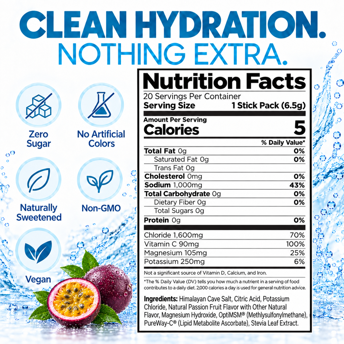 H2O ELECTROLYTES™ - Passion Fruit - Zero Sugar Electrolyte Powder - view 3