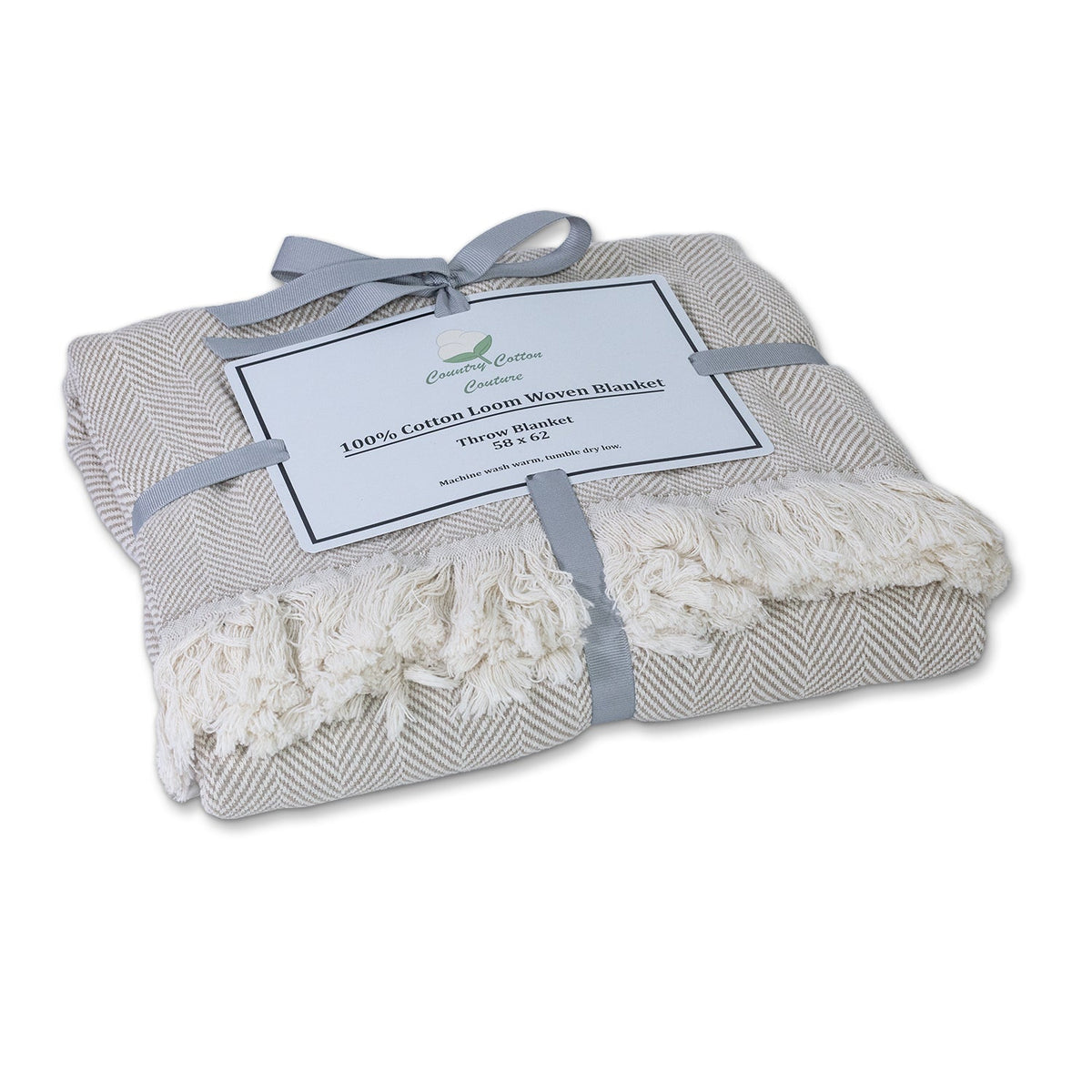 100% Cotton Patterned (Large) Throw Blankets - 58" x 62" - 100% Cotton Patterned Throw Blankets - 58" x 62" - "Natural Chevro