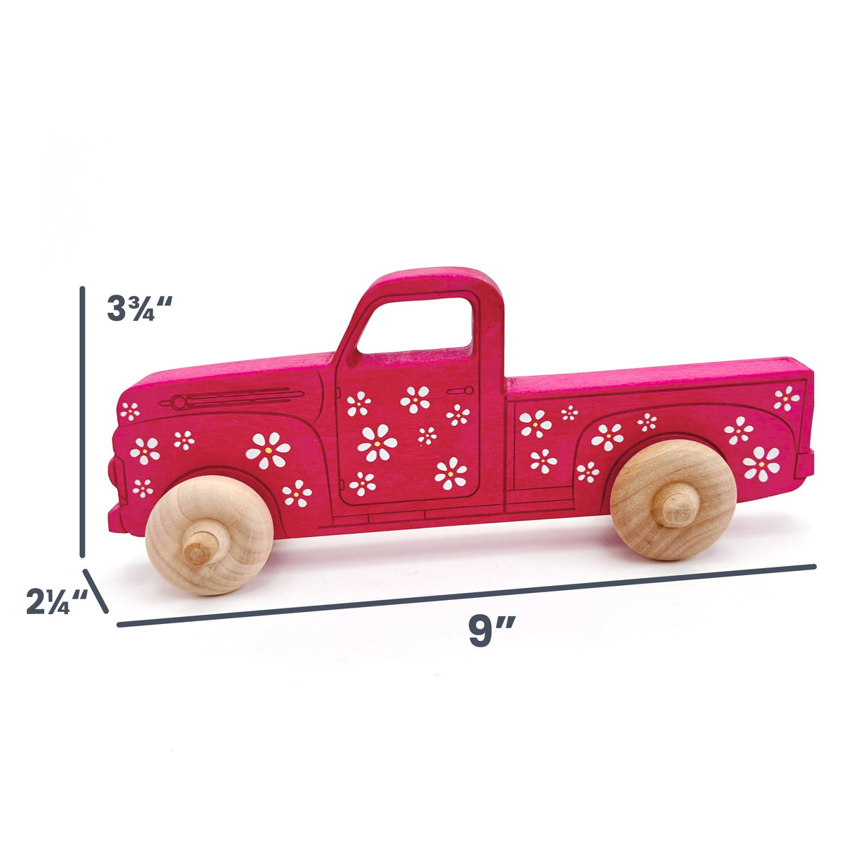 Montessori Educational 9" Pink Daisy Wooden Pickup Truck for Toddlers - view 2