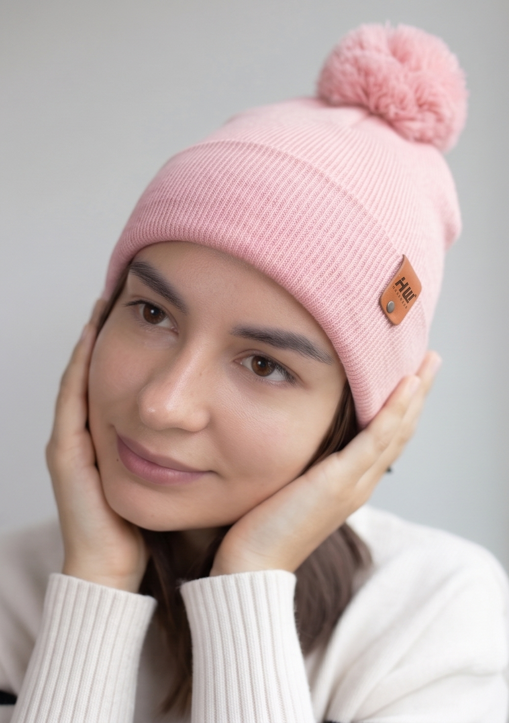 Classic Cuffed Pom Pom Beanie, Pearl Pink — HAAKWEAR USA