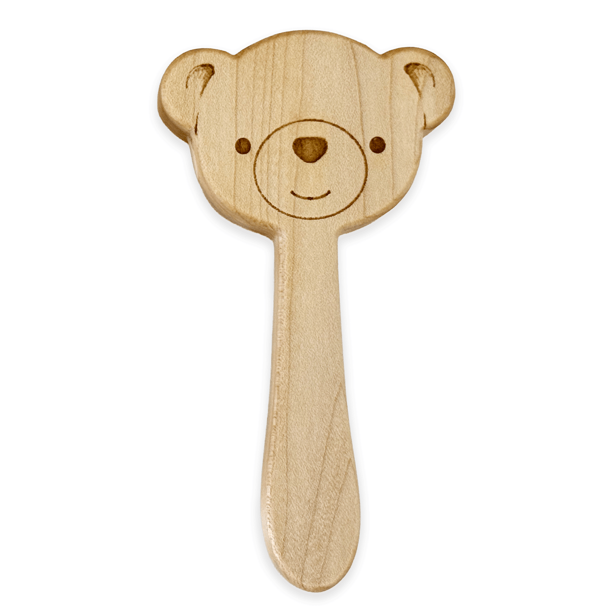 Solid Maple Wood Baby Rattle - Natural Wooden Bear Rattle