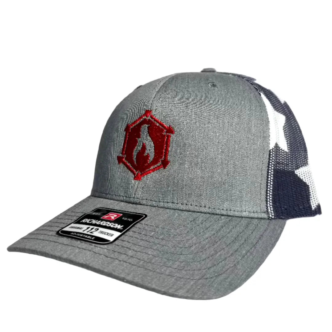 Recycled Firefighter Logo Hat - Grey-American-Flag, Original Trucker