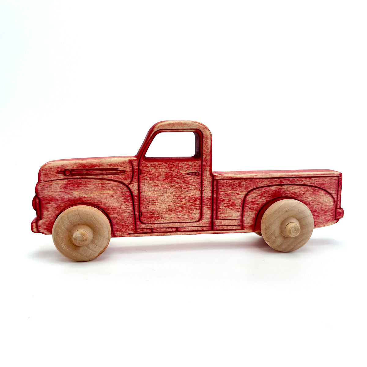 Montessori Educational 9" Vintage Red Wooden Pickup Truck for