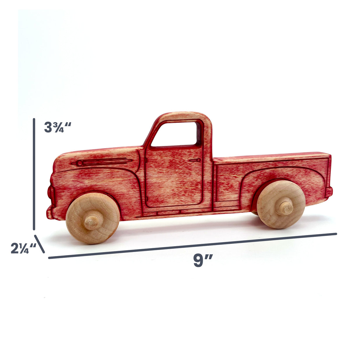 Montessori Educational 9" Vintage Red Wooden Pickup Truck for - view 2