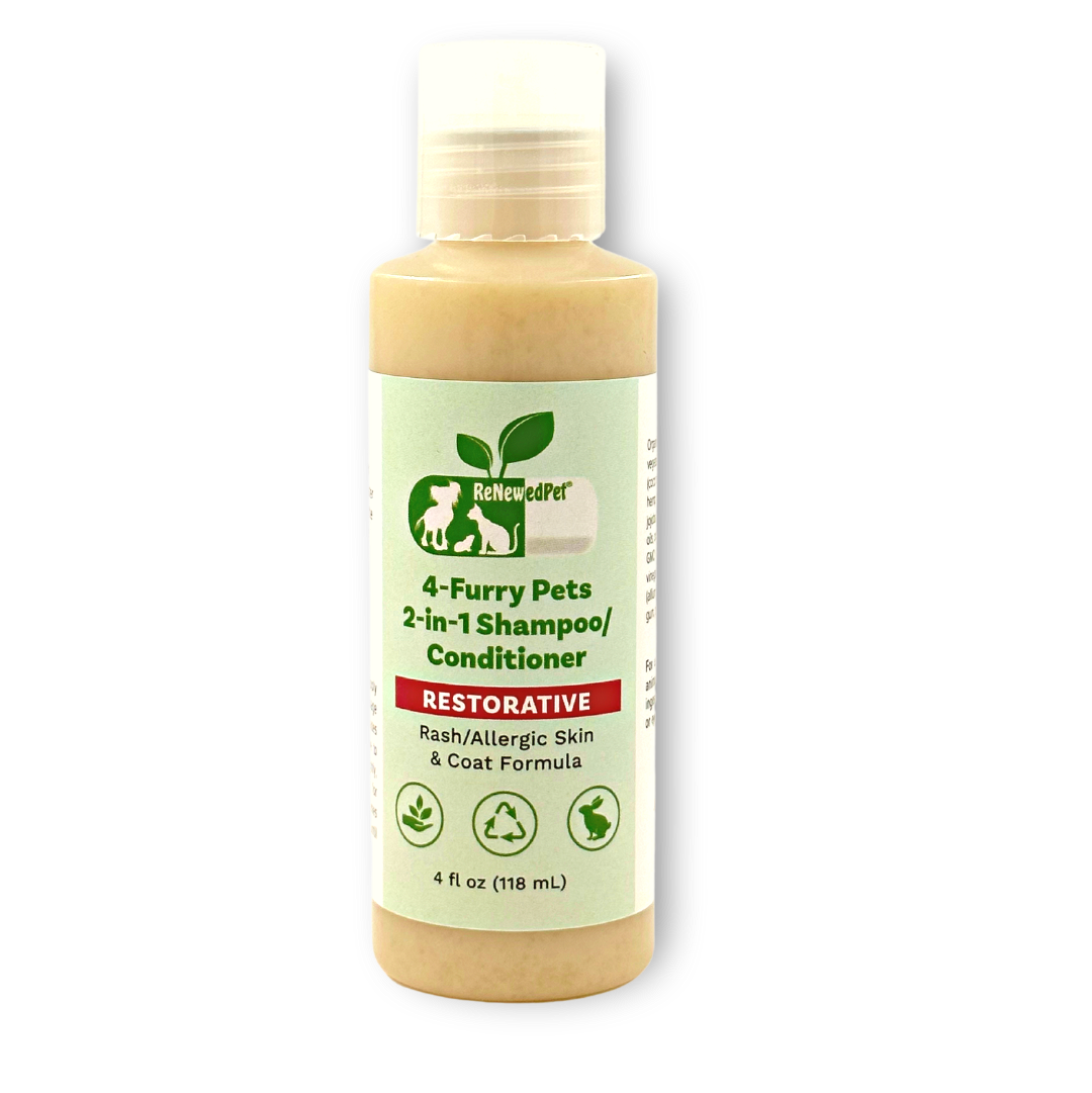 4-FURRY PETS 2-IN-1 * RESTORATIVE SHAMPOO & CONDITIONER - HALF SIZE 4 OZ. ($3.23/oz.)
