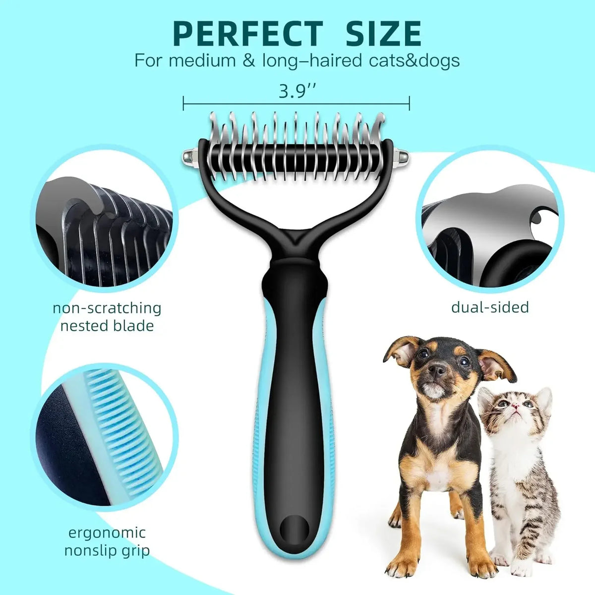 Cat Hair Removal Comb Dog Hair Removal Brush Stainless Steel Double Sided Dog Grooming Brush Removing Tangles Cat Accessories