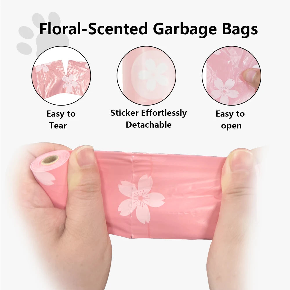 Photodegradable Thick Dog Poop Bag with Floral Fragrance, Environmentally Friendly Pet Feces Garbage Bag with Dispenser - ima