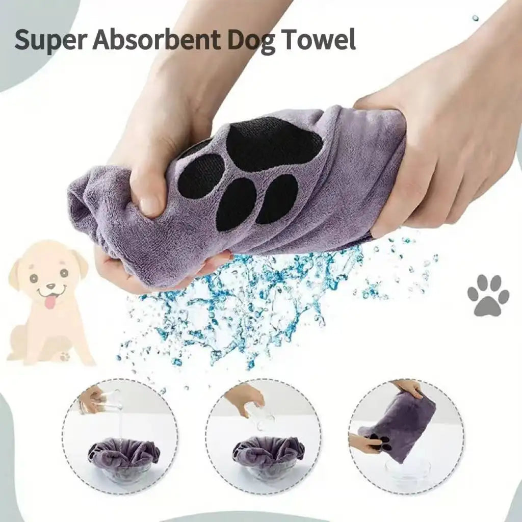 Quick-Dry Dog Towel, Non-Shedding Ultra-Fine Fiber Material, Cute Paw Print Design, Suitable for Puppies, Adult Dogs, Cats