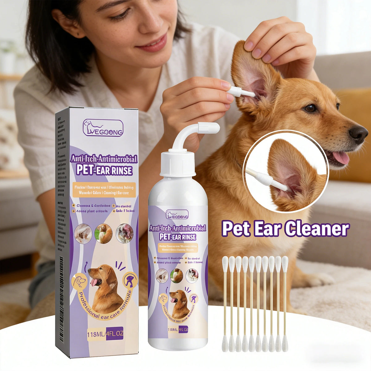 Pet Ear Cleaner For Dogs Cats Remove Ear Wax Gentle Cleaning Drops Prevents Itching - image 3