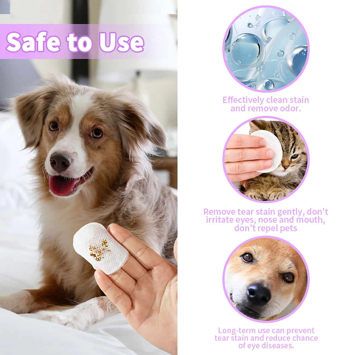 Gentle Pet Eye Wipes - Plant Extracts No Irritation Tear Stain Remover for Cats Dogs - image 2