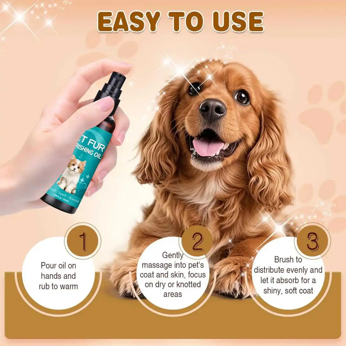 50ml Pet Fur Nourishing Oil, Dog Cat Hair Softener Serum, Leave-In Fur Conditioner for Shin - image 3