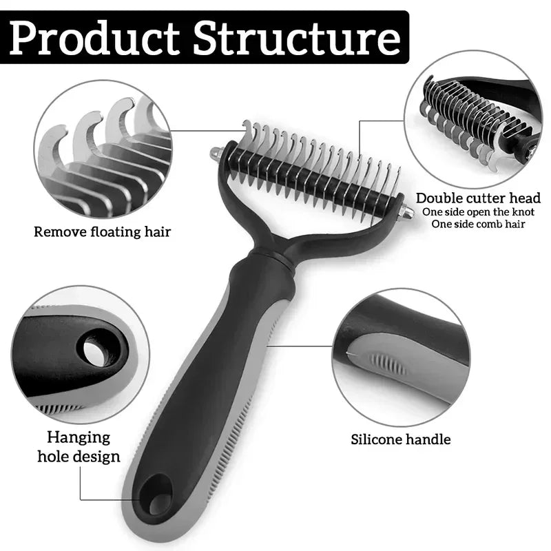 Cat Hair Removal Comb Dog Hair Removal Brush Stainless Steel Double Sided Dog Grooming Brush Removing Tangles Cat Accessories