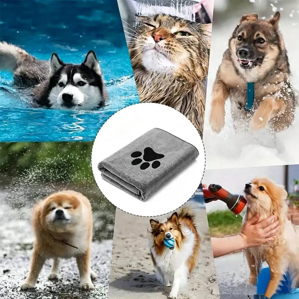 Quick-Dry Dog Towel, Non-Shedding Ultra-Fine Fiber Material, Cute Paw Print Design, Suitable for Puppies, Adult Dogs, Cats - 