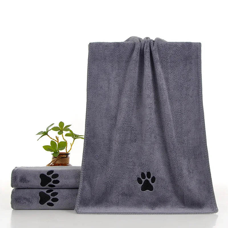 Quick-Dry Dog Towel, Non-Shedding Ultra-Fine Fiber Material, Cute Paw Print Design, Suitable for Puppies, Adult Dogs, Cats - 