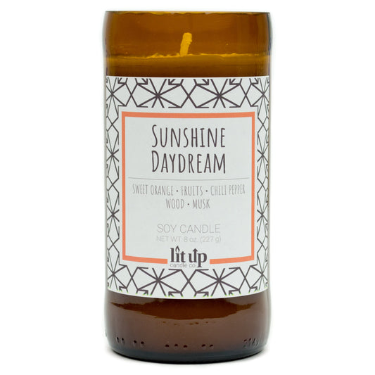 Sunshine Daydream 8 oz. soy candle in upcycled beer bottle