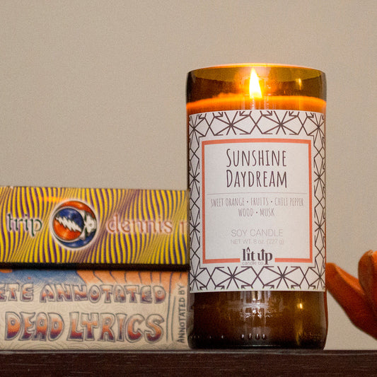 Sunshine Daydream 8 oz. soy candle in upcycled beer bottle - view 2