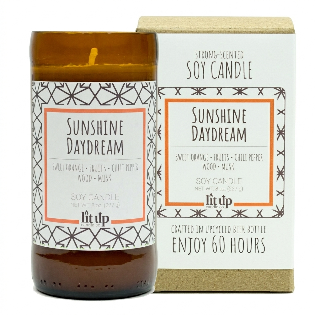 Sunshine Daydream 8 oz. soy candle in upcycled beer bottle - view 5
