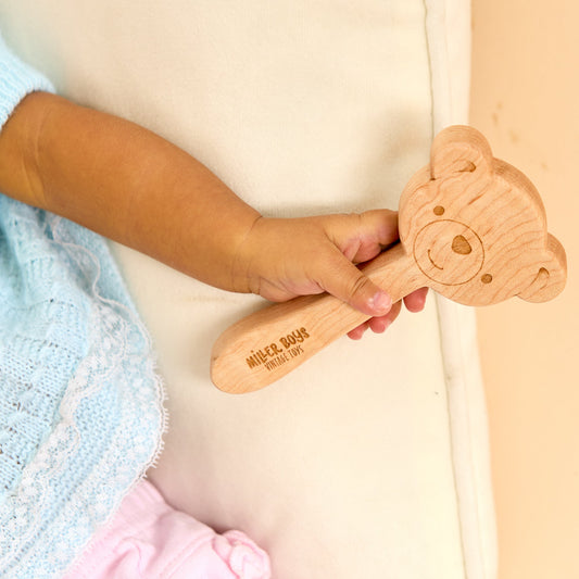 Solid Maple Wood Baby Rattle - Natural Wooden Bear Rattle - view 2