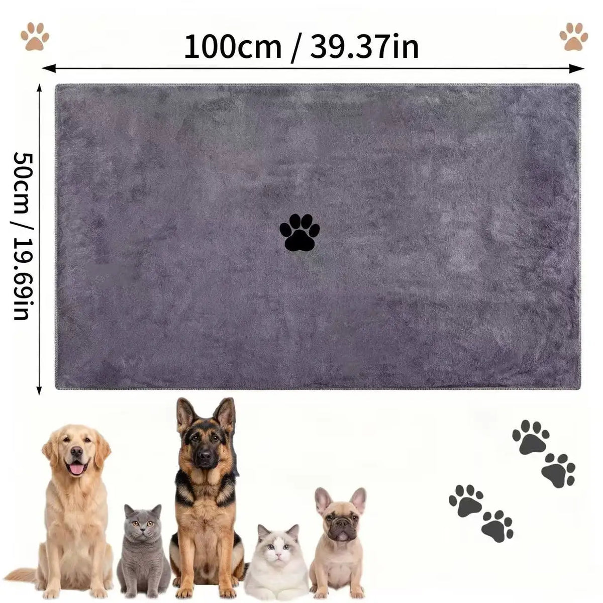Quick-Dry Dog Towel, Non-Shedding Ultra-Fine Fiber Material, Cute Paw Print Design, Suitable for Puppies, Adult Dogs, Cats - 