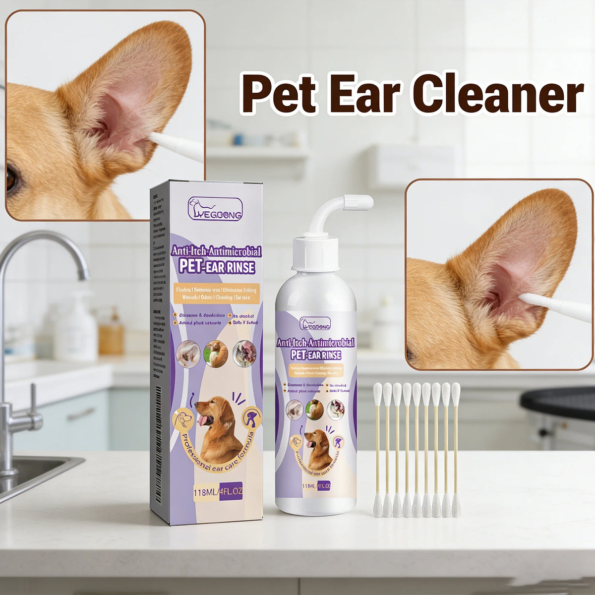 Pet Ear Cleaner For Dogs Cats Remove Ear Wax Gentle Cleaning Drops Prevents Itching - image 2