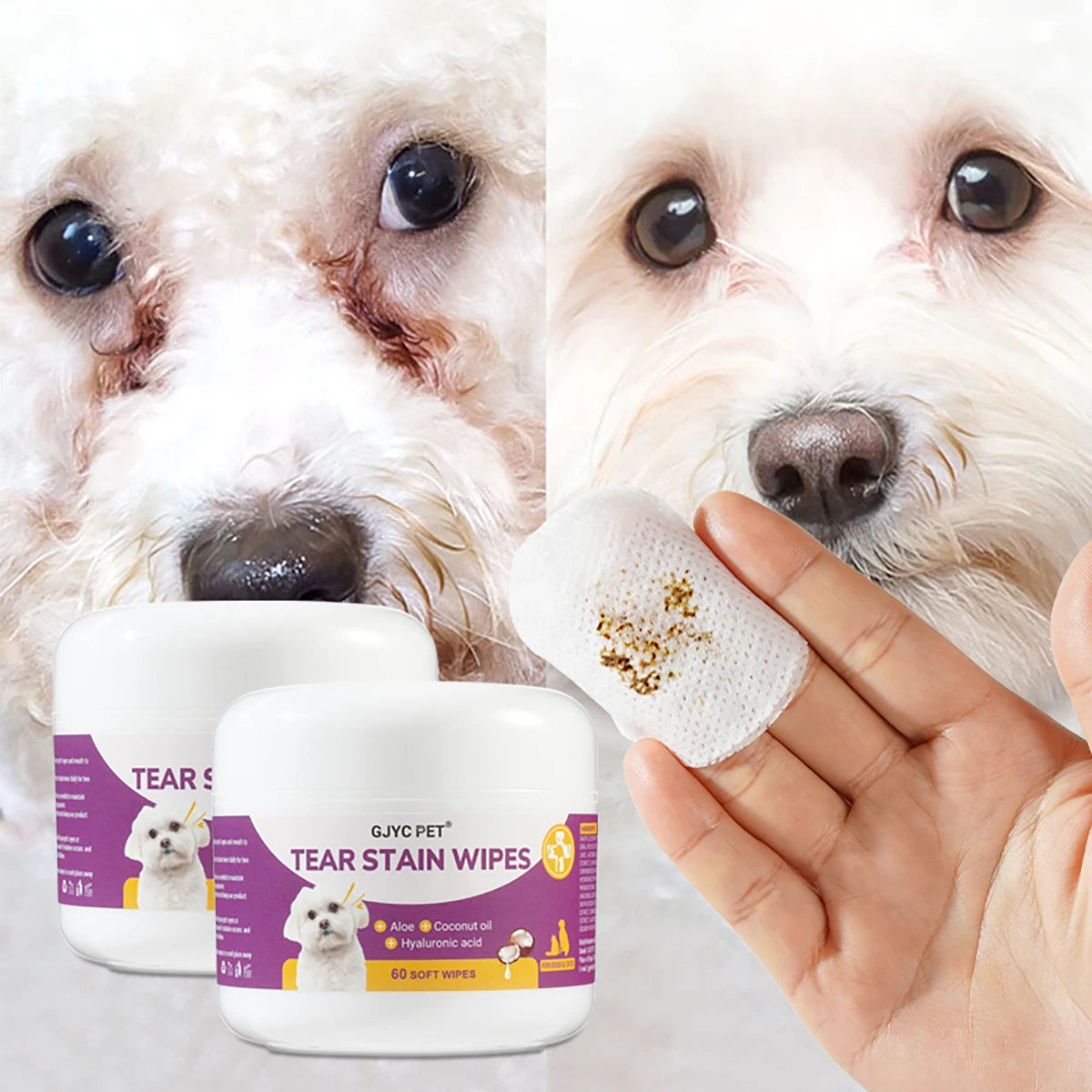Gentle Pet Eye Wipes - Plant Extracts No Irritation Tear Stain Remover for Cats Dogs