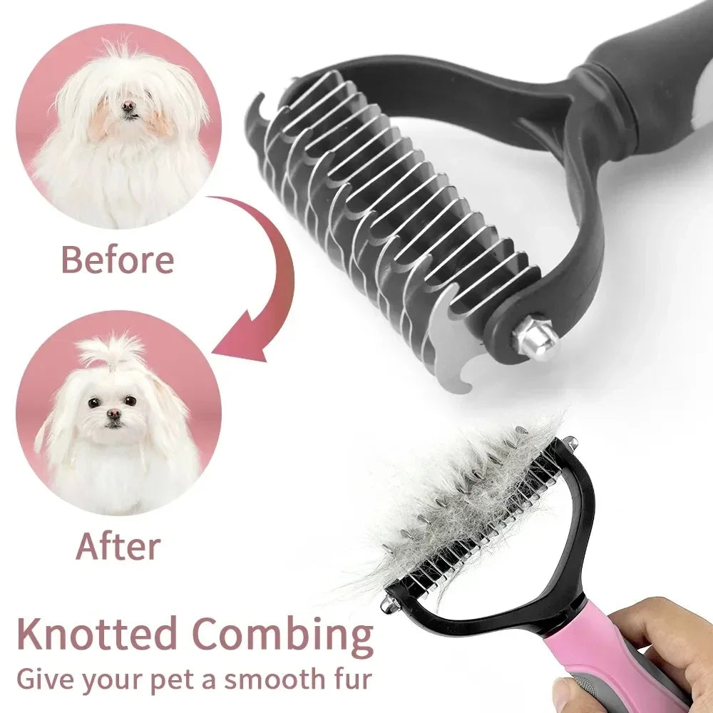 Cat Hair Removal Comb Dog Hair Removal Brush Stainless Steel Double Sided Dog Grooming Brush Removing Tangles Cat Accessories