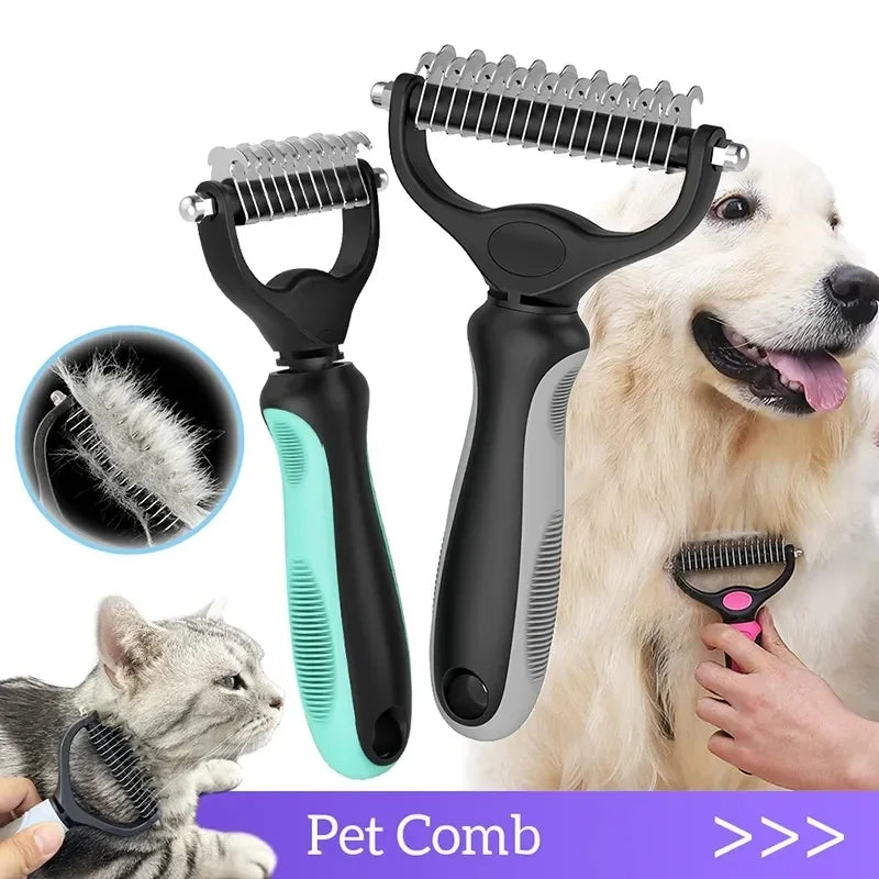 Cat Hair Removal Comb Dog Hair Removal Brush Stainless Steel Double Sided Dog Grooming Brush Removing Tangles Cat Accessories