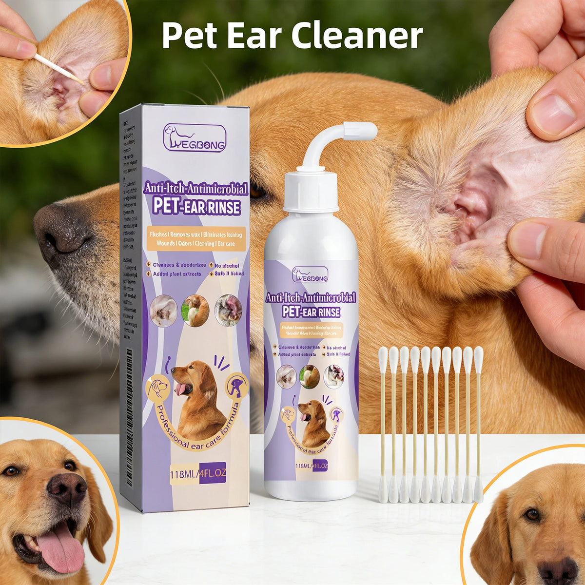 Pet Ear Cleaner For Dogs Cats Remove Ear Wax Gentle Cleaning Drops Prevents Itching
