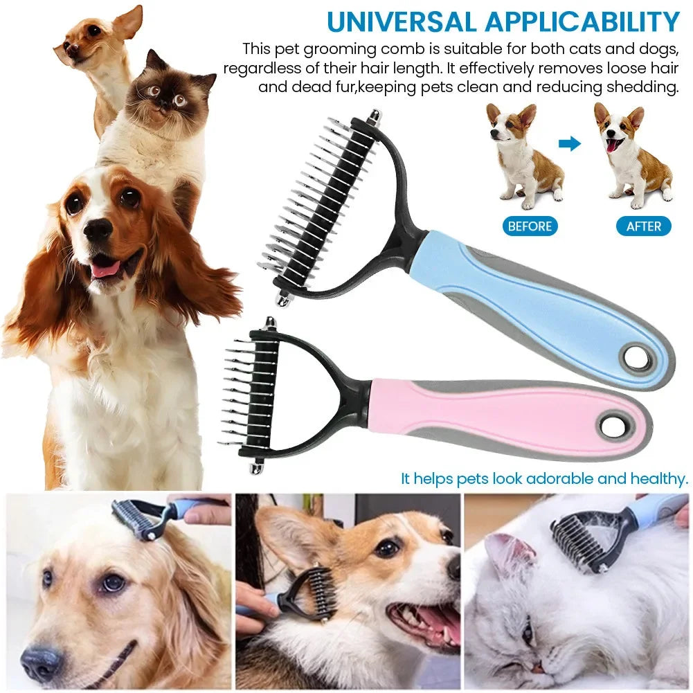 Cat Hair Removal Comb Dog Hair Removal Brush Stainless Steel Double Sided Dog Grooming Brush Removing Tangles Cat Accessories