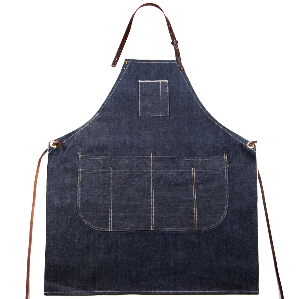 THE SELVEDGE APRON WITH REMOVABLE LEATHER - Raw Denim