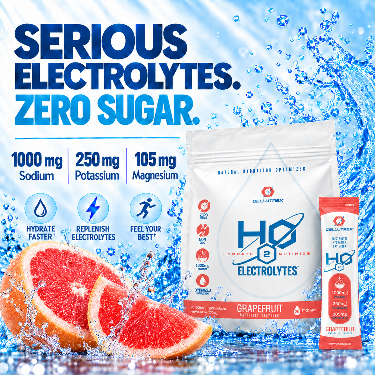 H2O ELECTROLYTES™ - Grapefruit - Zero Sugar Electrolyte Powder - view 2