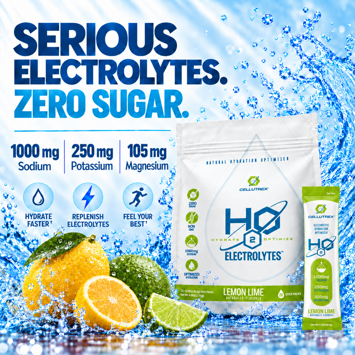 H2O ELECTROLYTES™ - Lemon Lime - Zero Sugar Electrolyte Powder - view 2