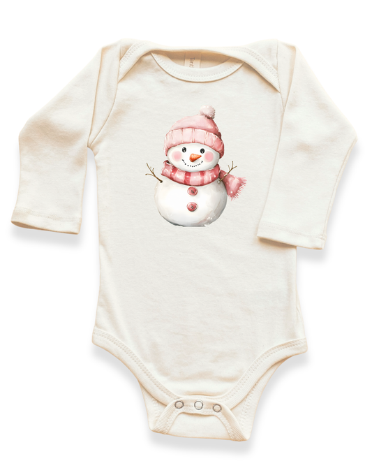 Snowman Organic Baby Bodysuit Long Sleeve - 0-3M, 3-6M, 6-12M, 12-18M, 18-24M