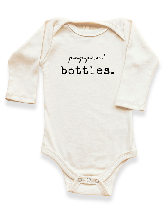 Poppin Bottles Organic Baby Bodysuit Long Sleeve - 0-3M, 3-6M, 6-12M, 12-18M, 18-24M