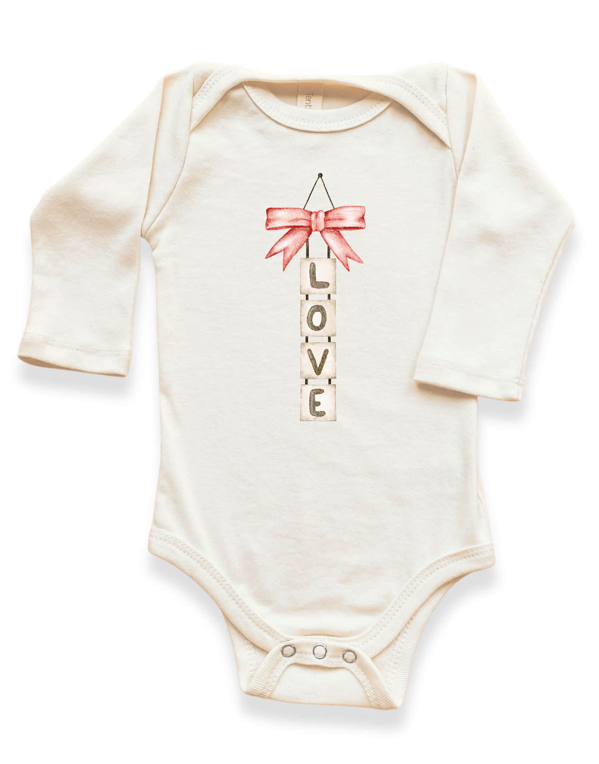 Love Blocks Bow Organic Baby Bodysuit Long Sleeve - 0-3M, 3-6M, 6-12M, 12-18M, 18-24M