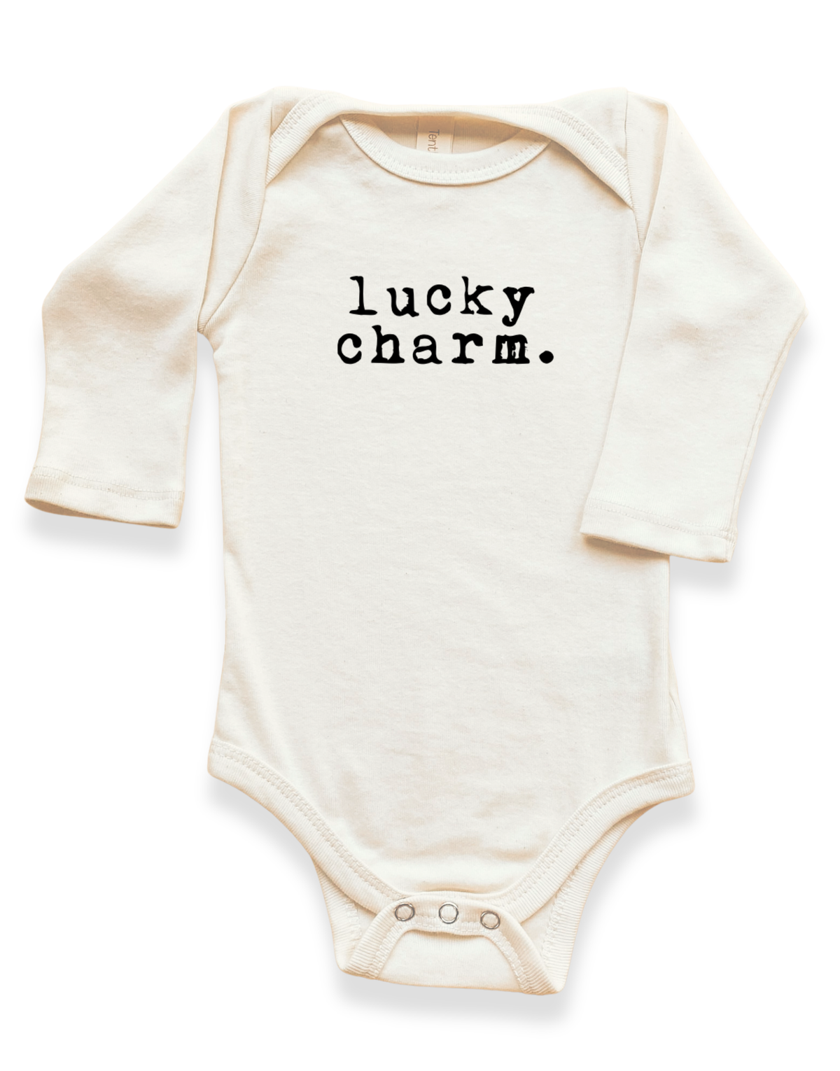 Lucky Charm Organic Baby Bodysuit Long Sleeve - Black, 0-3M, 3-6M, 6-12M, 12-18M, 18-24M