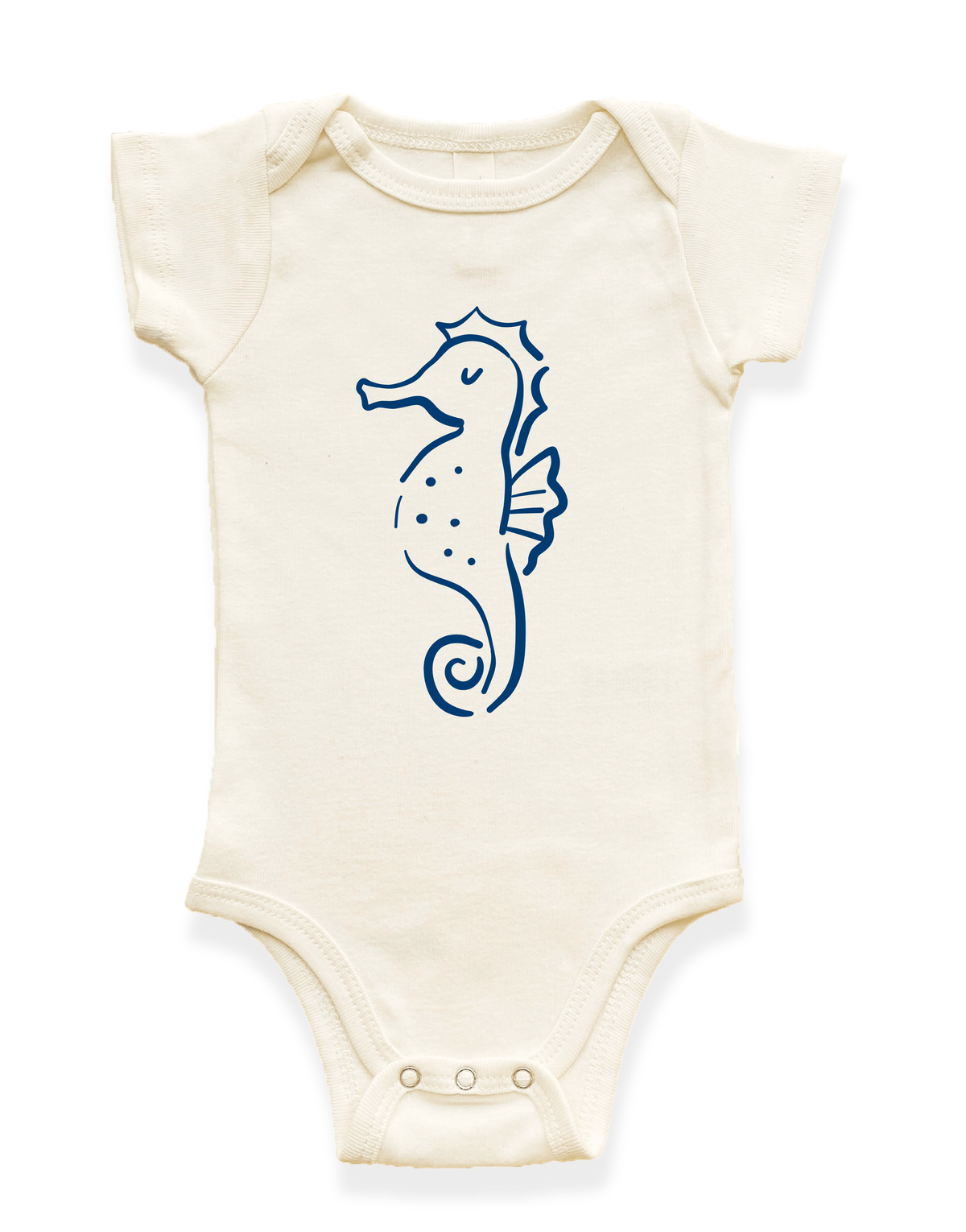 Seahorse Organic Cotton Baby Bodysuit - Nautical Blue, 0-3M, 3-6M, 6-12M, 12-18M