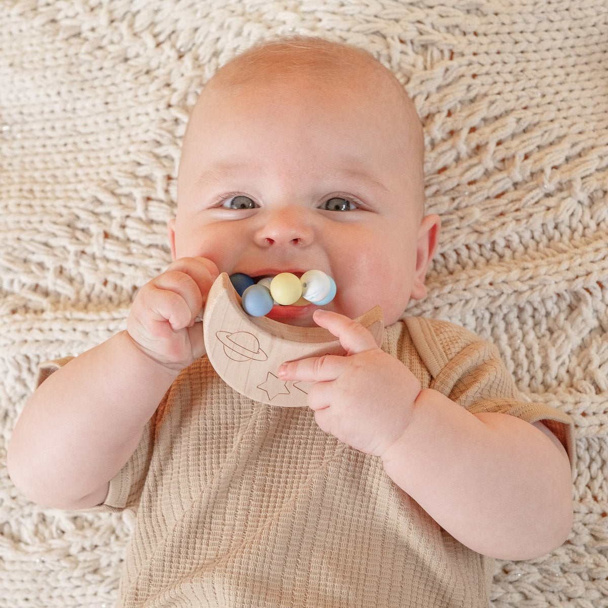 Silicone Bead Teether with Organic Cotton Bag - Calming Moon - view 4